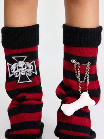 Grunge Punk 1 Paar gestreifte warme Y2K Stulpen für Frauen, passend zum Kombinieren mit Miniröcken