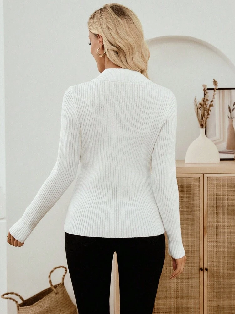 Women's Casual Versatile Contrast Color White Button Up Cardigan, V-Neck Cardigan Ribbed Cardigan Business Casual Fall Winter Autumn Button Up Cardigan