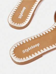 Styleloop Giày sandal đế bằng cho nữ, họa tiết dệt, phong cách Bohemian, thích hợp cho kỳ nghỉ, Halloween, Giáng sinh và tiệc tùng - Cà phê nâu - Xem 4