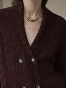 Uhlyne Uhlyne 2 件套女士秋冬针织毛衣套装，宽松围脖领，麻花针织拼布，口袋，长袖，酒红色 - 酒紅色 - 查看 9