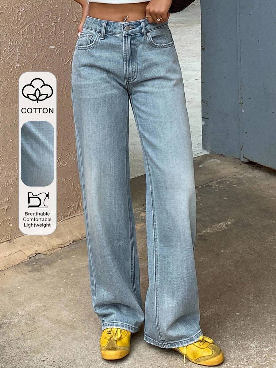 DAZY Women's Low Waist Straight Leg Jeans, Casual Street Style Denim Pants - Light Wash - View 1