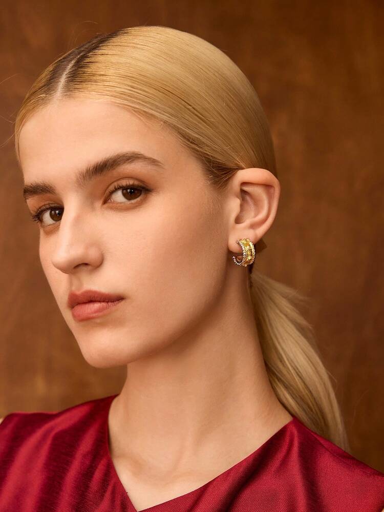 18K GOLD PLATED MULTICOLOR RHINESTONE DECOR EARRINGS