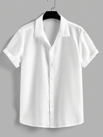 Manfinity RelaxMax Men's Solid Color Front Button Casual Short Sleeve Shirt, Summer Comfortable To Wear And Suitable For Going Out