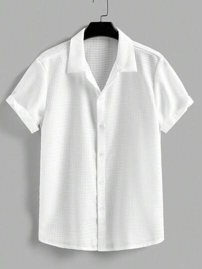Manfinity RelaxMax Camisa casual de manga corta de unicolor con botones delanteros, para hombre, para el verano