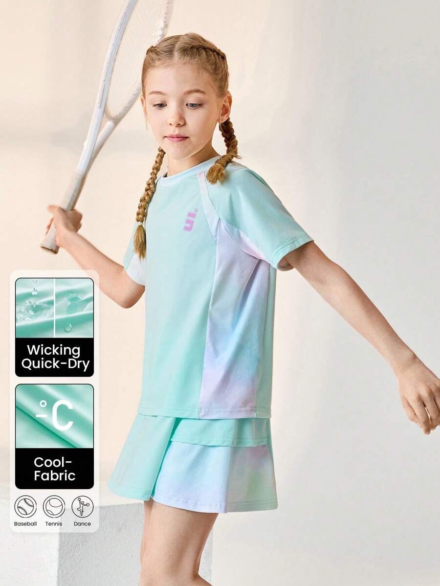 JNSQ 青少年女孩拼色短袖上衣和迷你裙户外运动套装 - 彩色 - 查看 1