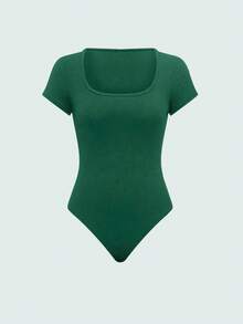EURMUSE Women's Casual Solid Color Bodysuit & Loose Fit Pants 2 Pieces Set - Green - View 4