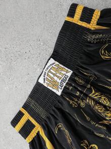 PAVTROS 男士短裤连体套装 松紧腰 宽容度高 高腰短版 超级短裤 亮面面料 黑白龙虎图案 泰式平角短裤 运动休闲篮球短裤 侧开衩 Ins热销 年轻休闲运动日常通勤度假装 送男朋友老公礼物首选 情侣装 - 彩色 - 查看 4