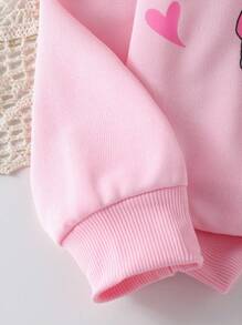 Elladie kids Young Girls Cute Everyday Outfit, Cat Print Headscarf, Round Neck Long Sleeve Grey Top, Pink Heart Print Black Pants, Children Autumn Casual Wear Fall Winter - Pink - View 5