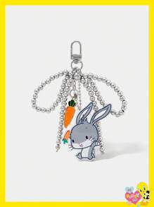 LOONEY TUNES X SHEIN 带蝴蝶结、胡萝卜和兔子吊坠的亚克力钥匙扣 - 銀色 - 查看 1