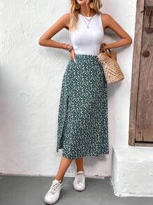 SHEIN Frenchy 實色背心和迷你花朵分腿裙（套裝） - 彩色 - 查看 6