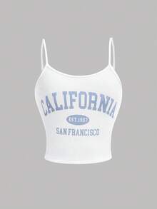 SHEIN Girlism 3件套青少年女孩休闲运动衫搭配印花吊带背心和阔腿运动裤套装 - 藍白色 - 查看 7