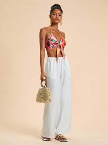 Travachic Top halter bohemio vibrante de tela tejida con diseño de estampado aleatorio llamativo para ropa de playa de otoño e invierno - Multicolor - Ver 4