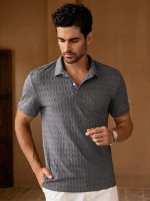 Manfinity VCAY Camisa polo gris texturizada de corte slim para hombre - Gris - Ver 1