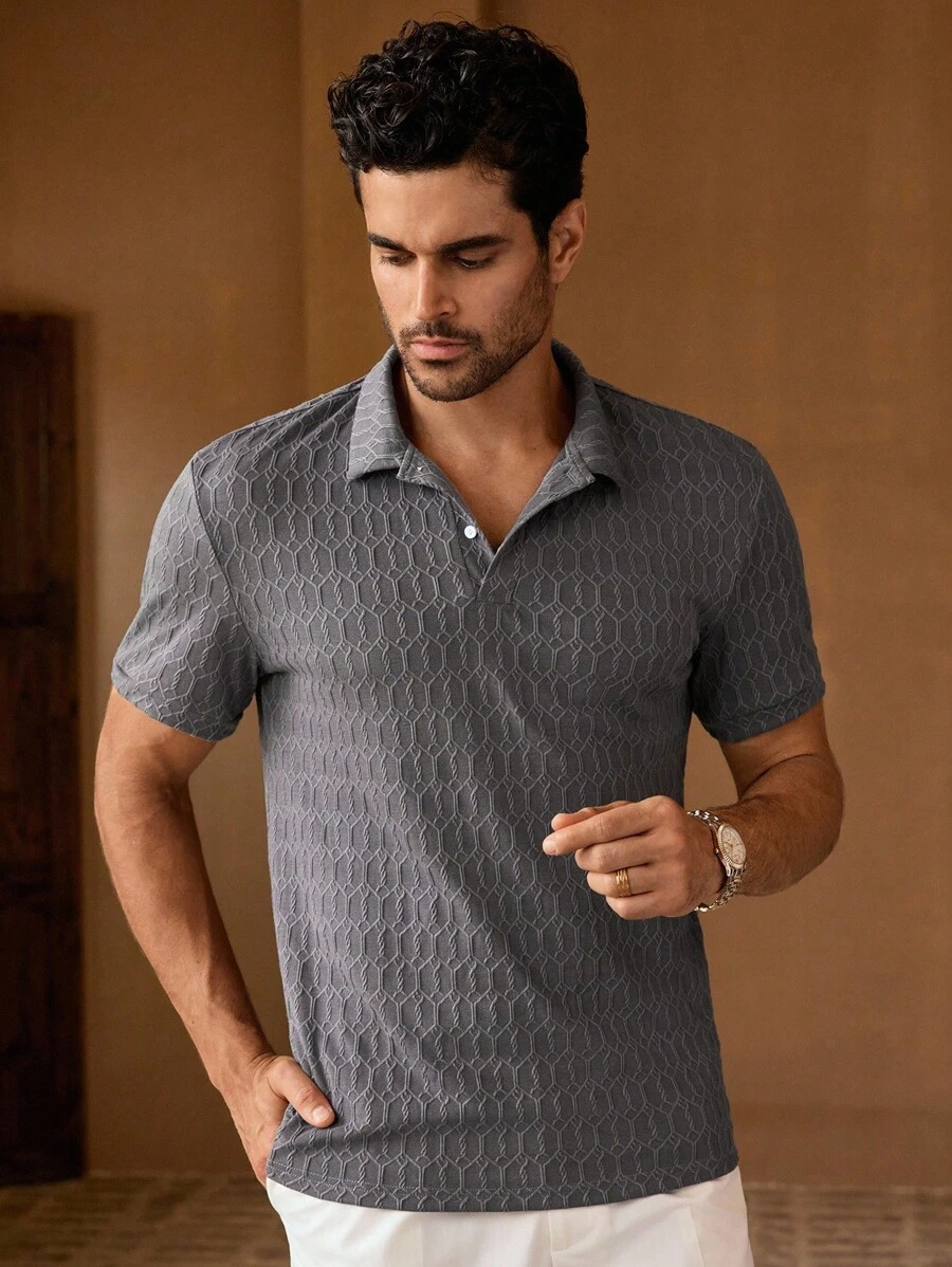Manfinity VCAY Camisa polo gris texturizada de corte slim para hombre - Gris - Ver 1