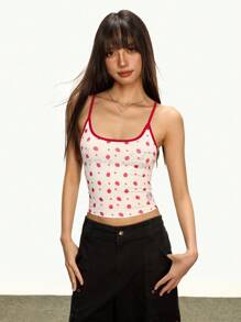 INAWLY 女士休闲草莓印花水钻吊带背心，夏季 - 紅白色 - 查看 4