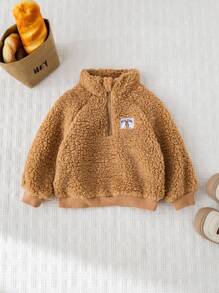 Cozy Pixies Baby Boy Thermal Lined Crew Neck Long Sleeve Half-Zip Pullover Sweatshirt,In Fall/Winter - Camel - View 3