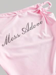 SHEIN MOD 粉色不对称水钻女式上衣 - 闪亮可爱，适合审美、学院风、约会、派对、节日、茶会、生日、办公室穿着和通勤，具有老钱风格，Y2k - 粉色 - 查看 4