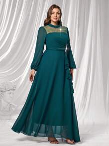 Coutiva Rochie de seară de lux pentru femei, mărime plus, elegantă și elegantă - Verde inchis - Vizualizare 9