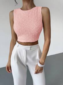 Firerie Women's Apricot Crew Neck Sleeveless Backless T-Shirt Top, Textured Fabric Top, Summer Top, Women's Casual Holiday Top