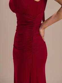 Modelyn Sexy & Elegant Burgundy Women's Long Stretch Dress - Burgundy - View 1