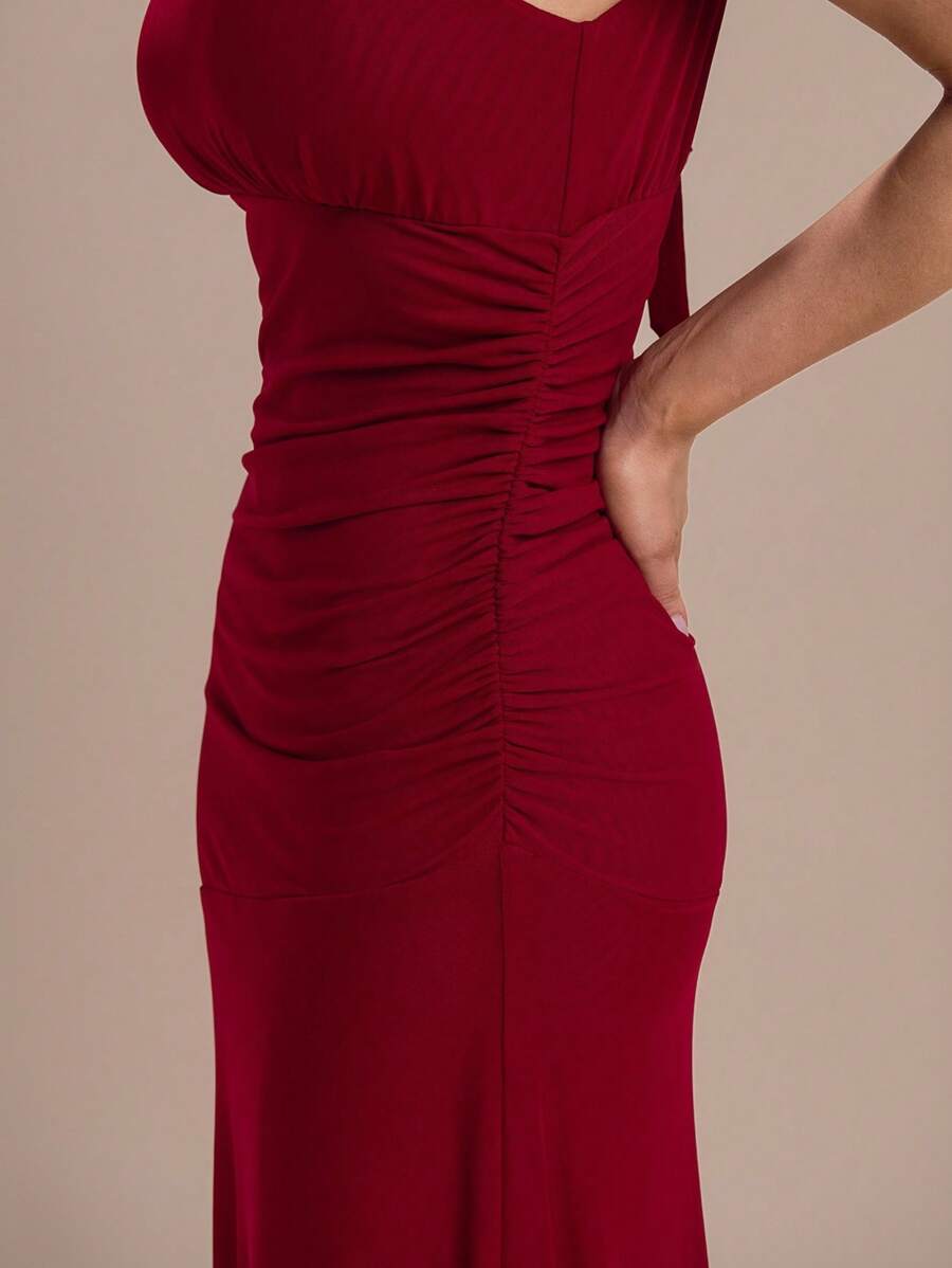 Modelyn Sexy & Elegant Burgundy Women's Long Stretch Dress - Burgundy - View 1
