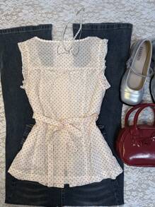 INAWLY Women's Casual Polka Dot Print Sleeveless Shirt, Summer