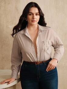 Anewsta Blusa de manga larga a rayas de estilo callejero para mujer, elegante y sofisticada para otoño, invierno, salir, elegante, formal, fiesta, chic, Año Nuevo, Navidad, trabajo, graduación - Caqui - Ver 6