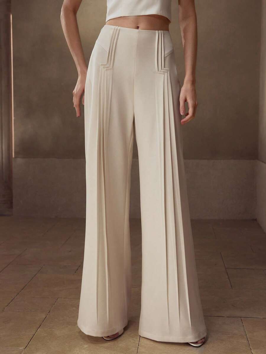 MOTF PREMIUM FOLD PLEATED WIDE LEG SUIT PANTS - Apricot - View 1