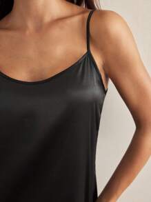 Charlaine 女士黑色缎面细肩带吊带裙 - 黑色 - 查看 7
