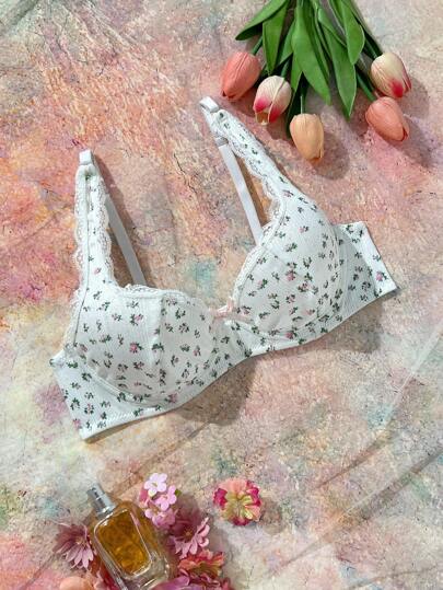 FloralLove Sutiã com aro e decoração de borboleta floral Ditsy para mulheres