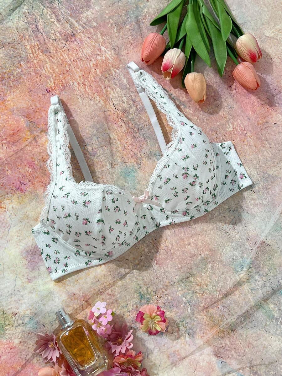 FairyFlirt Sutiã com Arame Interno e Decoração de Borboleta com Estampa Floral Miúda para Mulheres - Multicolorido - Visão 1