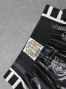 PAVTROS Manfinity Streetrush Manfinity Streetrush Men's Shorts One-Piece Set, Elastic Waist, High Tolerance, High Waist And Short Version, Super Shorts, Glossy Fabric With "Black And White Dragon And Tiger" Pattern, Thai Boxer Shorts, Sports Casual Basketball Shorts, Side Slits, Hot On Ins, Young Casual Sports Daily Commuting And Vacation Wear, The First Choice For Gifts For Boyfriends And Husbands, Couples Wear Dragon Shorts Muay Thai Shorts Men Kickboxing Shorts Black Graphic Shorts Graphic Shorts