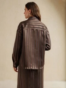 Anewsta 女士春夏新品条纹优雅棕色百搭长袖衬衫