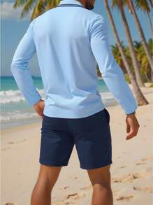 Manfinity Dauomo 2 件男士休闲 Polo 衫和短裤套装，极简主义百搭服装，适合日常通勤 - 彩色 - 查看 2