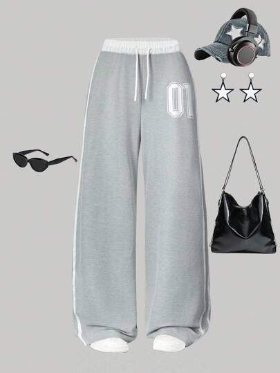 Sparklyn 青少年/年轻女孩休闲街头时尚短款字母印花运动裤，适合外出、街头风格、校园