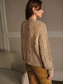 MOTF PREMIUM SUÉTER ELEGANTE DE PUNTO CON CUELLO REDONDO Y LENTEJUELAS PARA OTOÑO/INVIERNO - Caqui - Ver 4