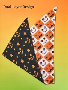 PETSIN Halloween Pet Bandana, Double-Sided Puppy Bibs, Pumpkin Print Cat & Dog Scarf - Multicolor - View 2
