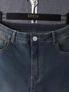 SHEIN Calça jeans folgada e confortável para adolescente, estilo vintage Y2K, ideal para o dia a dia escolar, faculdade, com estampa gótica de caveiras e patchwork, perfeita para o Halloween. Ideal para usar em casa, festivais rave e até mesmo em casa. Perfeita para o inverno e outono. - Azul - Ver 4