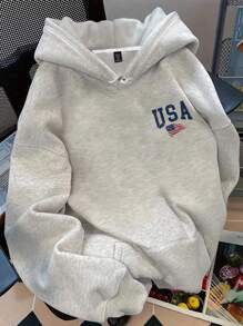 EMERY ROSE Plus Size Women Letter Printed Casual Drop Shoulder Hoodie Sweatshirt Pullover Fall Winter Autumn