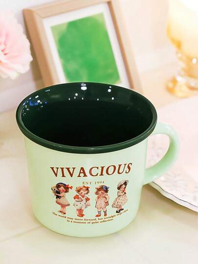 Fairycore 1pc Colored Ceramic Coffee Cup, Simple Household Water Cup, Dishwasher, Microwave Compatible,Cute Girl Print, Vintage Ceramic Mug, Coffee Mug, Garden Series, Home Decoration