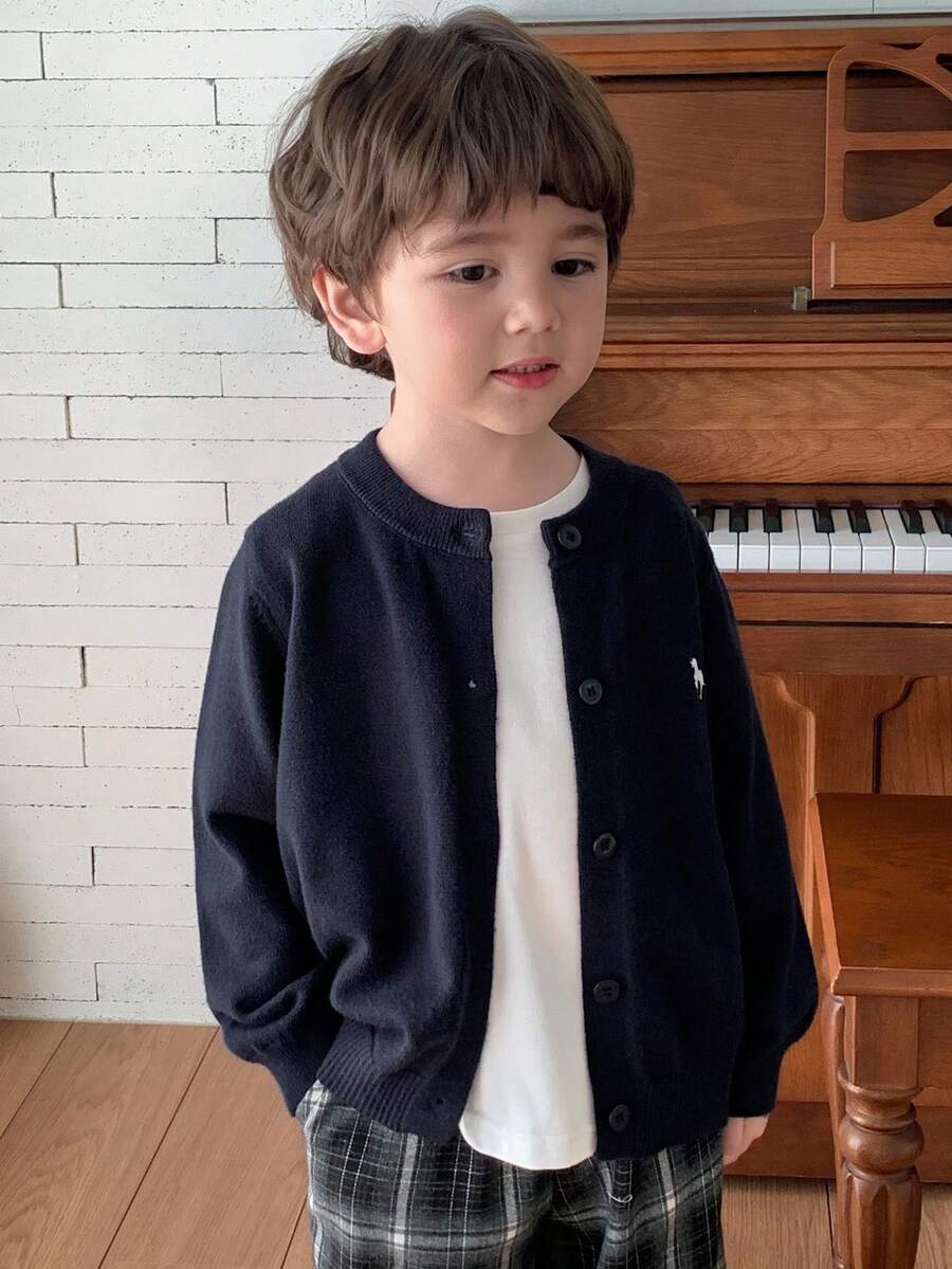 DAZY Toddler Boys' Loose Casual Knit Cardigan Thin Jacket, Embroidered Pattern, Autumn