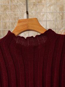 Franclia Mock Neck Lantern Sleeve Cable Knit Sweater Dress Fall Winter Cloth For Women - Burgundy - View 3