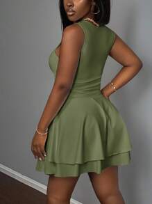 Slaydiva Vestido mini blanco puro sin mangas con volantes, nuevo para primavera/verano 2025, casual, de vacaciones, romántico, básico, de calle, diario, sexy, elegante, para ir a trabajar, fiesta, discoteca, talla grande para mujer