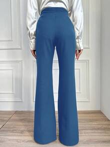 EURMUSE Women's Solid Color Toothpick Design Elegant Flare Pants - Dusty Blue - View 2