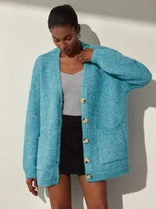 Aveloria Modichic Áo len cardigan dệt kim cỡ lớn mềm mại và ấm áp màu xanh biển, dài vừa, thu/đông - Màu xanh lam - Xem 2