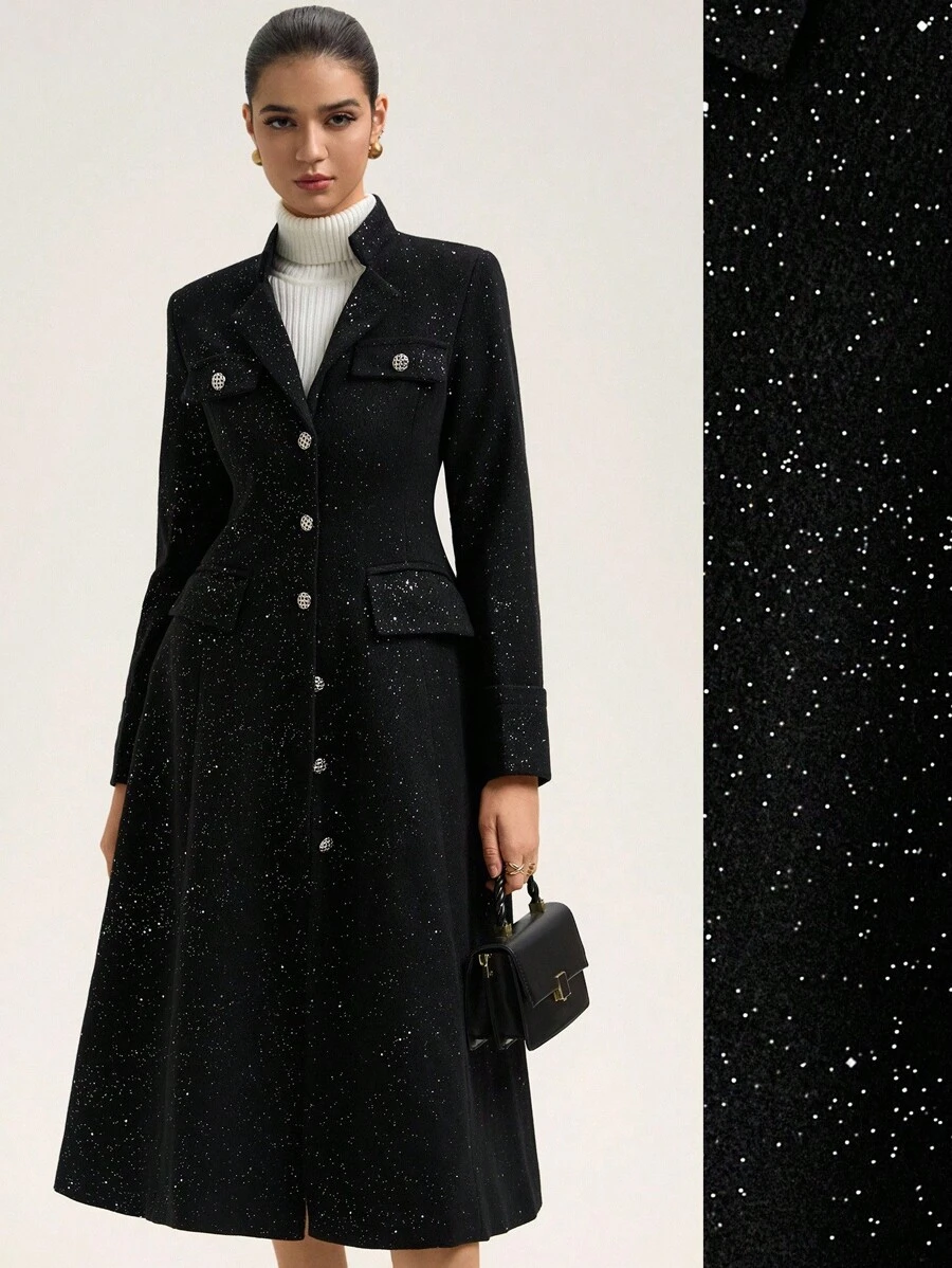 Aveloria Rosie Elegante Knopf-Dekor Goldfolie Druck Damen Lange Jacke