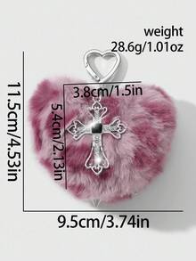 ROMWE Kawaii 1 件 Y2K 复古朋克时尚高端人造毛皮豹纹 3D 铆钉心形水晶镂空十字架 DIY 钥匙扣包饰，适合女性、日常穿着、节日礼物 - 玫紅色 - 查看 5