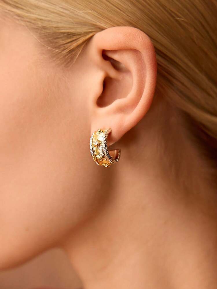 18K GOLD PLATED MULTICOLOR RHINESTONE DECOR EARRINGS