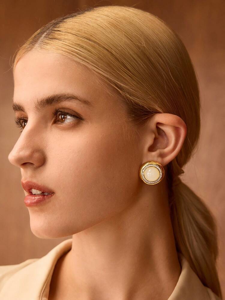 Boucles d'oreilles en résine plaquées or 18 carats avec strass