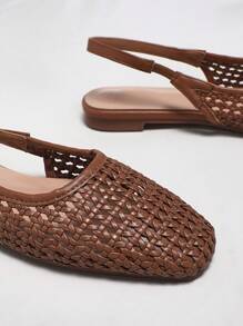 SHUZIA Ladies Crochet Raffia Slingback Mules For Christmas Valentine's Day - Coffee Brown - View 6